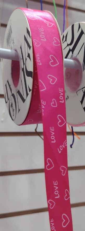 CINTA DECORATIVA FUCSIA ¨LOVE¨ CON CORAZONES 2.5MM X METRO — MKS Mercería