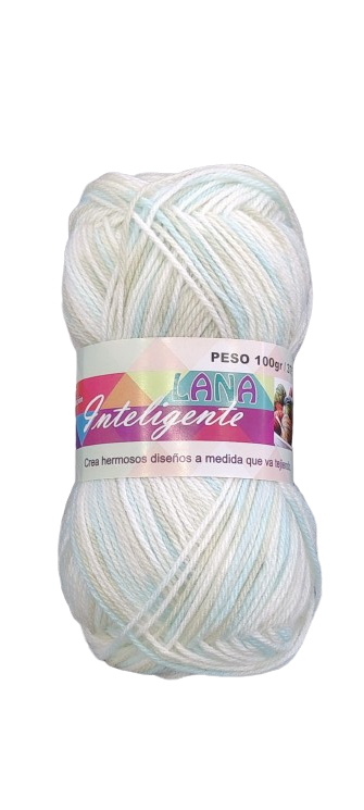 Lana Inteligente 100 Gr Blanco Con Celeste — MKS Mercería