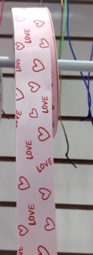 CINTA DECORATIVA ROSA ¨LOVE¨ CON CORAZONES 2.5MM X METRO — MKS Mercería